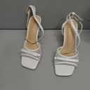 IDIFU White Kitten Heels Square Toe Mesh Bow Heels Open Toe Ankle Strap Dress Sandals for Women Causal Comfortable Work Dressy Shoes Cute Homecoming Wedding Bridal Heeled Sandals(White Pu, 5)