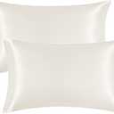 EHEYCIGA Satin Pillow Cases Standard Size Set of 2, Soft Pillowcases for Hair and Skin Similar to Silk, Cream Pillowcases 2 Pack with Envelope Closure, 20X26 Inches