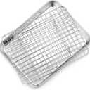 P&P CHEF 9 Inch Toaster Oven Pan with Rack Set, Stainless Steel Baking Pan Tray and Grid Cooling Rack for Cooking/Roasting, Dishwasher Safe & Easy to Clean, Non-toxic & Sturdy, (2Pcs)