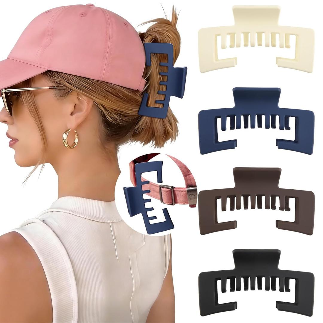Hat-Friendly Claw Clips for Baseball Caps - 4 Pcs Trucker Hat Hair Clips for Women, Claw Clips for Thick Hair Hat Hairstyles, Gifts Hair Accessories