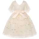 BUNNY LULU Girls Dress Bridesmaid Princess Children's Birthday Ball Party (Beige)