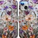 DEENAKIN for iPhone 15 Wallet Case with Card Holder + Cash Clip, RFID-Blocking, Military-Grade Drop Protection & UV-Printed Artwork, Magnetic Closure with Leather Kickstand - Marbled Floral Veins