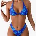 MakeMeChic Women's Halter Triangle Thong Bikini Sets High Cut Swimsuit Bathing Suit Swimwear, M