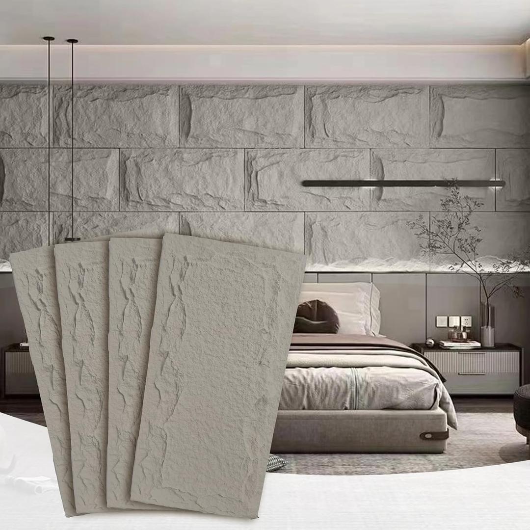 Stone 3D Wall Panels,4-Pack PU Wall Panels, 23.6"*47.2" Wall Paneling for Interior Wall Decor, Faux Stone Wall Panel for Accent Wall Decor, Sophisticated & Stylish 3D Wall Decor (Cement Grey)