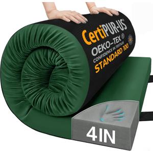 CYMULA 4 Inch Memory Foam Camping Pad, Camping Essentials Roll Up Floor Mat for Car Camping, Cot, Tent, Truck, Travel and Guest Use, Non-Slip Waterproof Bottom, Removable Cover
