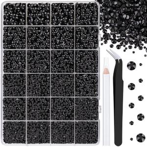 25000Pcs Resin Jelly Rhinestones for Crafting, Black 2-6mm Mixed Sizes Non Hotfix Flatback Gems, Bedazzling Crystal for DIY Crafts Clothing Tumblers Mugs Shoes Fabric Nail Art (Large Pack)