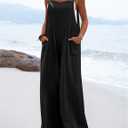 YESNO Women's Summer Boho Casual Jumpsuits Wide Leg Overalls Floral Print Baggy Rompers with Pocket 3XL PZZCR Solid Black (Black, XXXL)