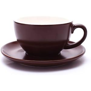Coffeezone Double Espresso Coffee Cup and Saucer, Small Cappuccino and Speciality Coffee, New Bone China for Coffee Shop and Barista (Matte Brown, 5 oz)