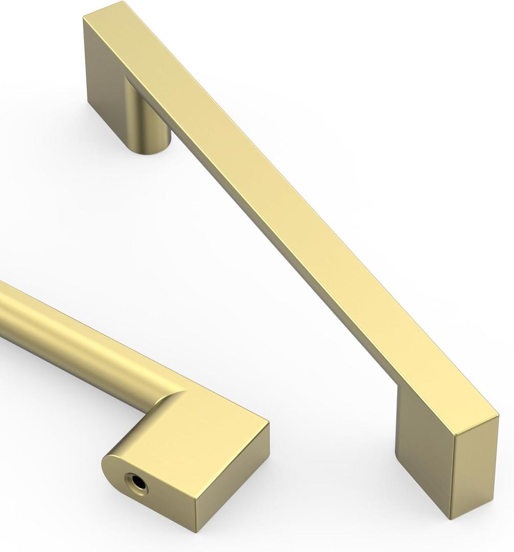 Asidrama 10 Pack 5 Inch(128mm) Brushed Brass Cabinet pulls Kitchen Cabinet Handles, Cabinet Pulls Kitchen Cabinet Hardware for Cupboard Drawer Pulls (5" Hole Center)