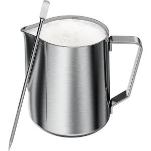 Maestri House Milk Frothing Pitcher, 12oz Espresso Steaming Pitcher Milk Frother Cup, Milk Coffee Cappuccino Latte Art, 304 Stainless Steel Jug Cup with Decorating Art Pen