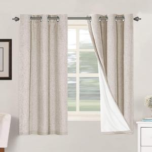 H.VERSAILTEX Primitive Linen Curtains 100% Blackout Curtain Drapes Burlap Curtains with White Thermal Insulated Liner, Grommet Top Drapes Living Room/Bedroom (2 Panels, 42 x 63 Inch, Natural)