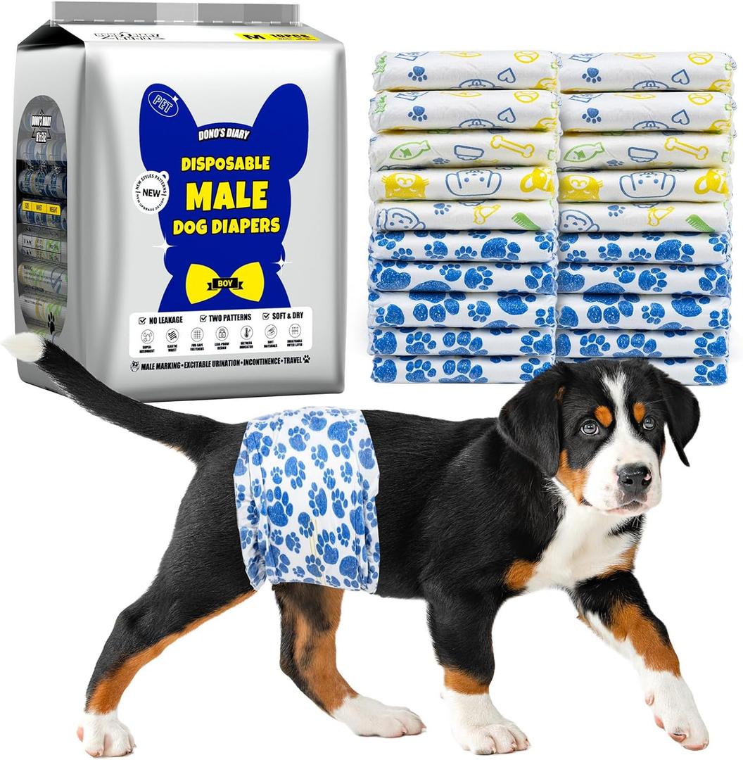 Dono Dog Diapers Male, Disposable Male Dog Wraps 60ct, Ultra Absorbent Doggie Diapers, Rapid-Dry Leak-Proof Puppy Diapers, Wetness Indicator Excitable Urination Incontinence, Medium