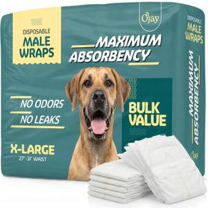 Maximum Absorbency Male Dog Diapers - Leak-Proof Disposable Male Dog Wraps- FlashDry Gel Technology, Wetness Indicator Doggie Diapers- Belly Wraps for Incontinence & Training (30 Pack, X-Large)