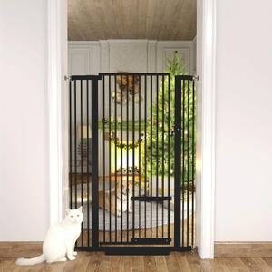 55.11" Extra Tall Cat Gate 29.5-40.6 Wide Pet gate for Doorway Pet Gate with Cat Doors NO Drilling Pressure Mount Kit for Cats and Dogs Indoor Doorways liveing Room Bedroom-Black