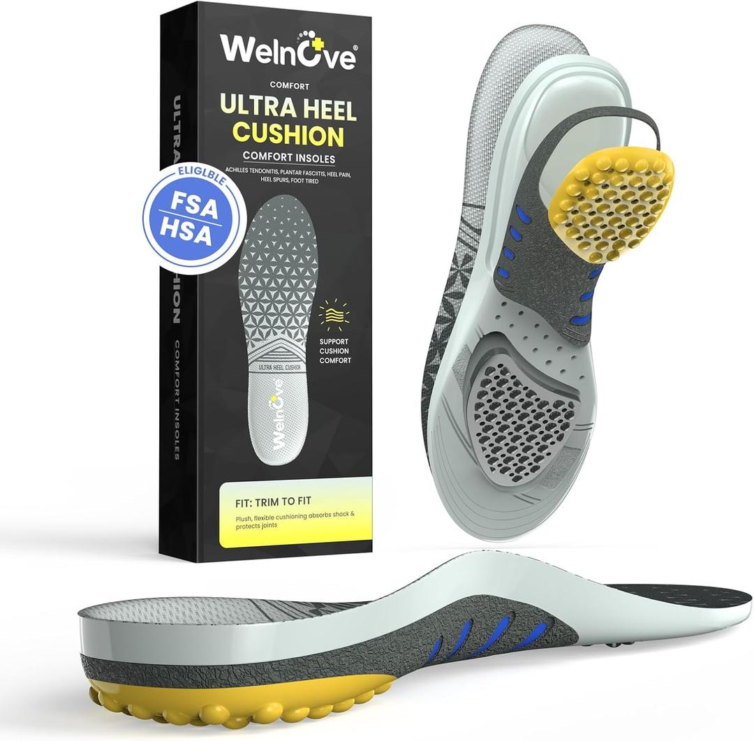 Achilles Tendonitis Relief Insoles for Women & Men - Heel Cushion for Heel Pain Relief Heel Spur with Shock Absorption for All-Day Comfort, W: 8.5-9 | M: 6.5-7|263MM