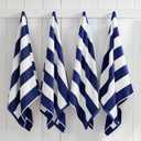 Great Bay Home 100% Cotton Velour 4 Pack Beach Towels 30" x 60" - Navy Cabana Stripe Pool Towels - Quick Dry, Large Swim Towels