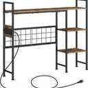 Desktop Bookshelf, 3-Tier Office Desk Shelf, Desk Hutch with Power Outlets, Wood Desk Hutch Bookshelf Storage Rack for Home Office Dorm, Rustic Brown