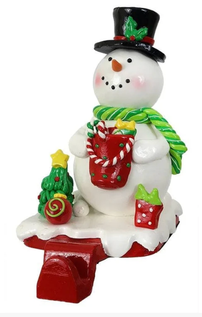 Snowman Shiny Glaze Finish Stocking Hangers with Felt Bottom and Front Hook for Hanging Christmas Stockings