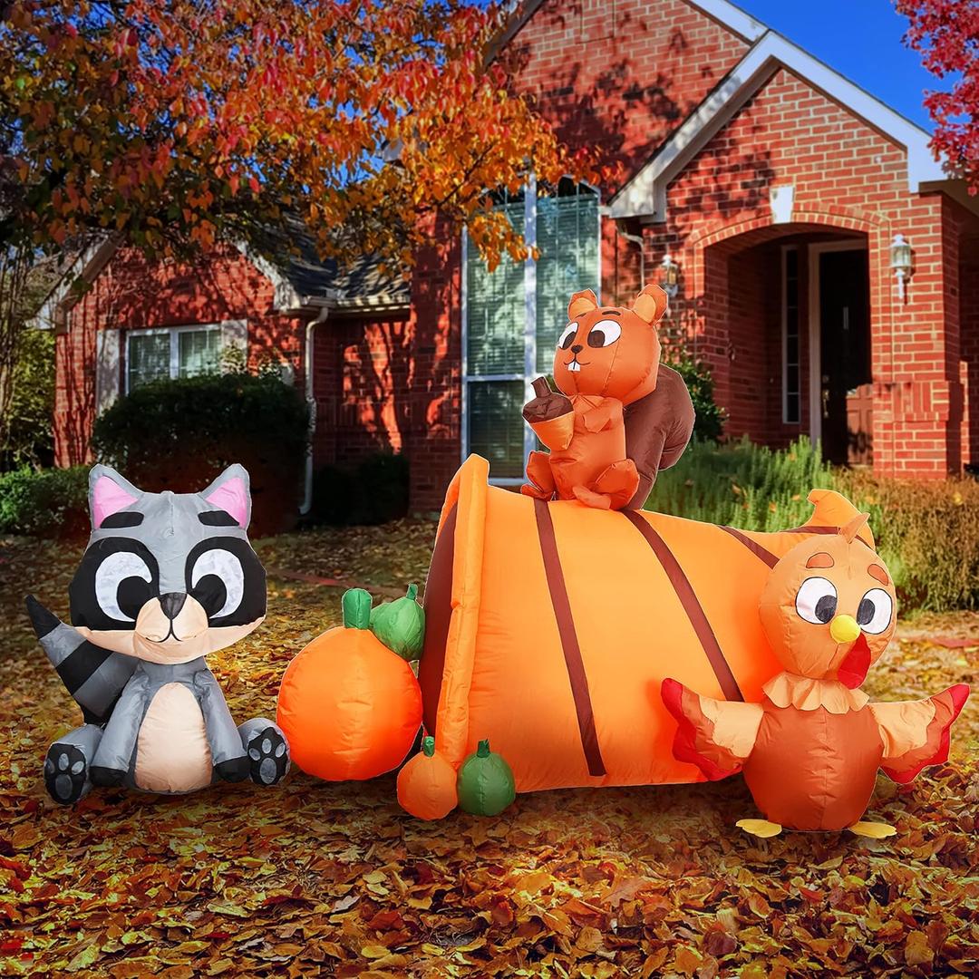 Joiedomi 7 FT Long Inflatable Woodland Animals with Cornucopia with Build-in LEDs, Blow Up Inflatables for Thanksgiving Party Indoor, Outdoor, Yard, Garden, Lawn Fall Decorations