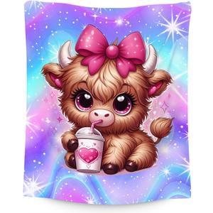 Highland Cow Blanket, Kids Blanket for Cow Lovers, Gifts for Girls Women, 60"x80" Plush Soft Fleece Throws for Sofa Couch Bed (Brown)