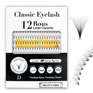 2 x CharmO'clock 15D Ultra Lash Extensions 0.07mm Thickness 8-16mm Mixed Length Premium Cashmere Eyelash Extension Super Matte Black Finish For Volume Lash Extension Experts(15D 0.07 8-16mm)