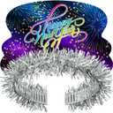 Beistle 25-Pack New Year's Eve Celebration Tiaras, Metallic with Fireworks Design and Silver Fringe, Perfect Party Favors for NYE Events