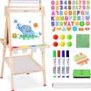 Joyooss Art Easel for Kids with Double-Sided Magnetic, Wooden Standing Kids Easel with Dry Erase Whiteboard & Chalkboard, Height Adjustable Children Easel with Paper Roll, Bonus Toddler Art Supplies