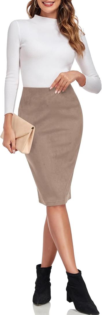 ODCOCD Women's Faux Suede Pencil Skirt (Coffee)
