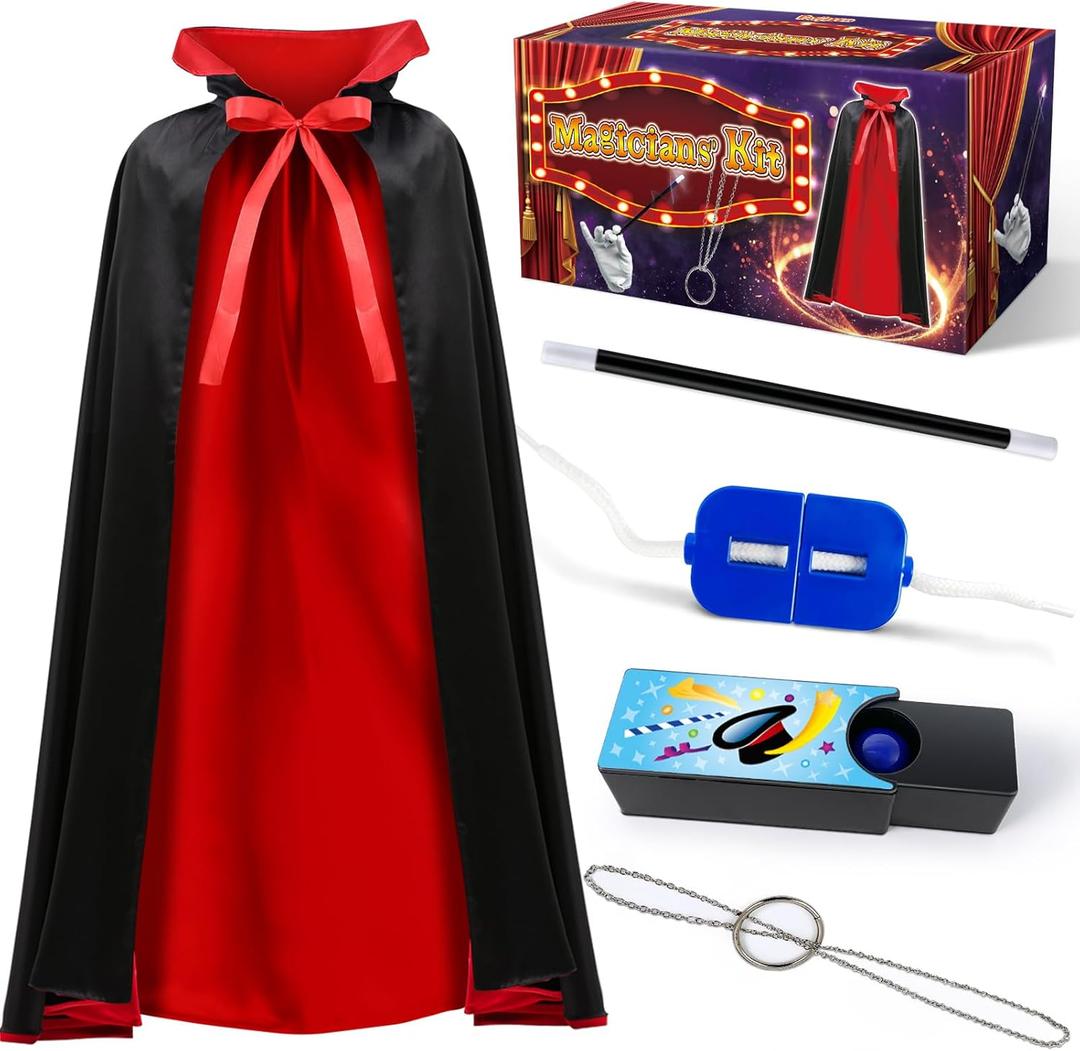 Magic Kit, Magician Costume Set with Cloak Cape, Halloween Dress Up & Pretend Play Magic Tricks for Kids Ages 6 7 8 9 10 11 12