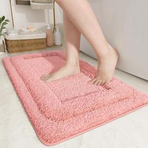 Color&Geometry Ultra Thick Plush Bath Mat- Super Absorbent, Non Slip, Fluffy, Soft, Washable Coral Pink Bathroom Rugs- 17"x29.5" Luxury Shaggy Bath Mats for Bathroom Floor, Shower, Sink, Bathtub