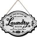 Jetec Vintage Wood Laundry Room Decor Hanging Wall Sign Door Sign Farmhouse Rustic Wall Art For Laundry Bathroom Restroom Washroom Home, 12 x 8 x 0.2 Inch(White)
