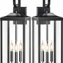 2 Packs 24" Extra Large Outside Wall Light Fixture 3-Light, Black Outdoor Porch Lantern Wall Mounted, Waterproof Modern Outside Wall Sconce Coach Lamp for House, E12 (Black (No sensor)