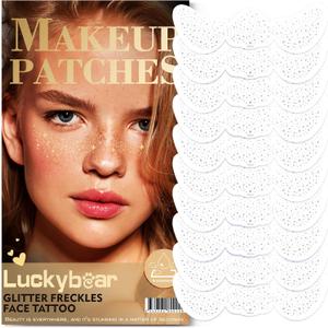 2 x Face Glitter Freckles, Silver Tattoo Makeup Patches, Stardust Speckles Sparkle Beauty Waterproof Fake Freckle for Holiday Dance Music Party Makeup - 10 Count