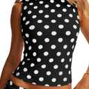 WDIRARA Women's Y2k Polka Dots Tank Top Boat Neck Sleeveless Going Out Fitted Shirts, XS