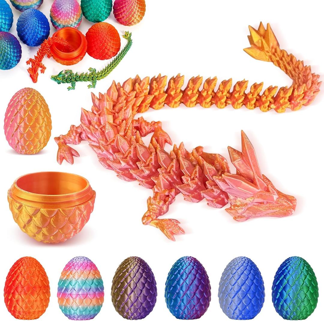 Aodomis Adomis 12inch 3D Printed Dragon Egg with Articulated Crystal Dragon Inside - Fidget Toys for Kids 8-12,Dinosaur Egg Toys for Kids Teens Adults (Laser Pink Gold)