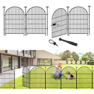 Adavin Tall Garden Fence Animal Barrier with Gate, 40 in(H)8.8ft(L) 4 Panels No Dig Fence for Dogs, Rustproof Metal Wire Temporary Fences for Dogs Rabbits, Black Garden Fencing for Yard Lawn Patio