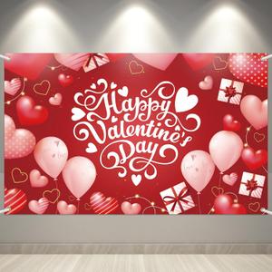 Happy Valentine's Day Backdrop, 71''x44'' Red Pink Banner Backdrop, Valentines's Day Party Background, Backdrop for Happy Valentine's Day Party Decorations