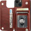 ONETOP Compatible with iPhone 13 Wallet Case with Card Holder, PU Leather Kickstand Card Slots Case, Double Magnetic Clasp Durable Shockproof Cover 6.1 Inch(Brown)