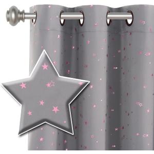H.VERSAILTEX Blackout Star Curtains for Kids Room Boys Girls Twinkle Stars Thermal Insulated Cute Thick Soft Curtain Drapes, Grommet Top, 1 Panel, 52" W x 63" L, Grey/Pink