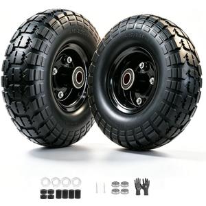 10" Solid Tires, 4.10/3.50-4 Tire and Wheel Flat Free, 5/8" Bearings
