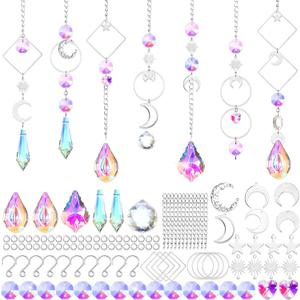 Yinkin 355 Pcs DIY Suncatcher Kits for Adults Colorful Crystal Sun Catchers Making Kits Indoor Window Hanging Prisms with Chain Pendant Ornament Suncatcher DIY Crafts for Garden Decoration(Silver)