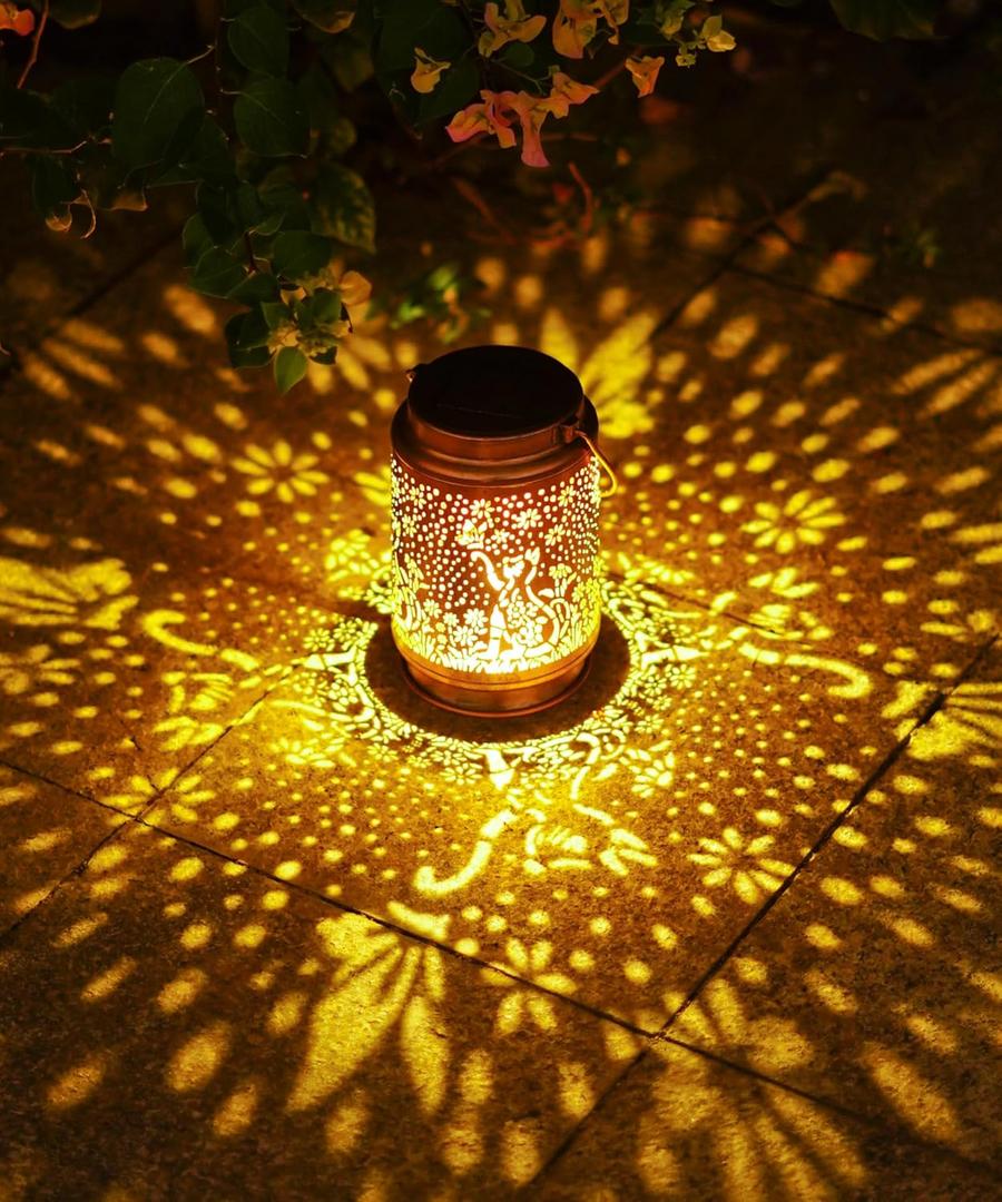 Qeeman Solar Metal Lanterns for Garden Decor: LED Lights Outdoor Decorations for Yard Patio Lawn Tabletop Pathway Landscape - Gifts for Mom Grandma
