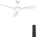 56" White Ceiling Fan with Lights - 3 Blades, Remote Controlled, Silent DC Motor Indoor/Outdoor Fan for Covered Patio, Screen Porch, Living Room