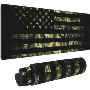 Large Gaming Mousepad, American Flag with Camouflage XL Mouse Pad with Stitched, Full Long Waterproof Non-Slip Base Keyboard Pad, PC Laptop Computer Mat for Men Office Decor, (Black, 31.5 * 11.8 in)