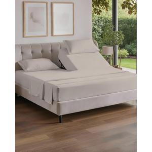 Flex Top Split Head King 4 Piece Sheet Set - Comfy Breathable & Cooling Bed Sheets Set - Hotel Luxury Bedding for Women, Men, Kids, Teens, Boys & Girls - Deep Pockets, Soft and Oeko-Tex - Light Grey