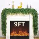 9Ft Cedar Garland Artificial Realistic, Real Touch Norfolk Pine Garland, Christmas Garland with Lights for Mantle Table Front Door Xmas Holiday Indoor Outdoor Decorations (1 Pack)