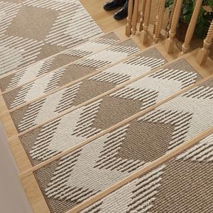 PADOOR 7PC Stair-Treads Non Slip, 3D Peel and Stick Stair Treads for Wooden Steps Indoor, Stair-Carpet Treads Washable Reusable Adhesive Stair-Runner Rugs for Kids and Dogs 8"x30" Brown