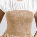 Wenrine Womens Casual Summer Midi Dress Smocked Cap Sleeve Crew Neck Color Block A Line Flowy Beach Dresses (S)