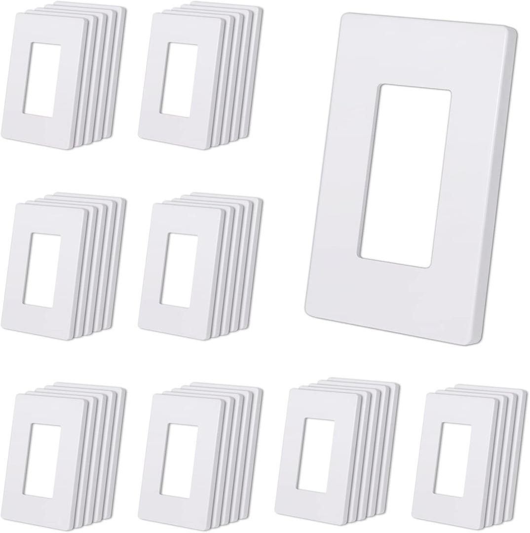 CML Matte White 1-Gang Screwless Decorative Wall Plates, 40 Pack Decorator Light Switch Covers, Standard Size 2.91 X 4.68, Scratch and Impact Resistant, Polycarbonate