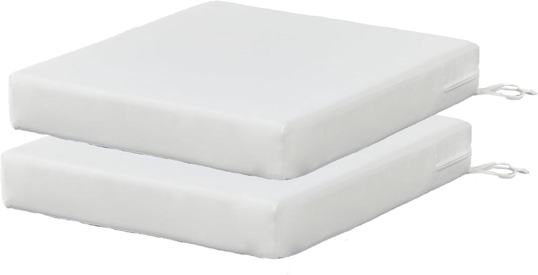 SAMTY Patio Chair Cushions Non Slip Bottom Chair Pad with Ties Set of 2 Waterproof Square Outdoor Seat Cushion Replacement for Garden Swing Furniture 18x18 Inch, White